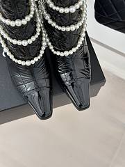 Okify Chanel Pearl Chain Black High Heel 8cm Short Boots 35-39 - 2