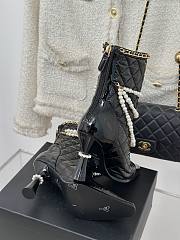 Okify Chanel Pearl Chain Black High Heel 8cm Short Boots 35-39 - 3