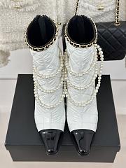 Okify Chanel Pearl Chain White High Heel 8cm Short Boots 35-39 17855 - 1