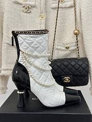 Okify Chanel Pearl Chain White High Heel 8cm Short Boots 35-39 17855 - 3