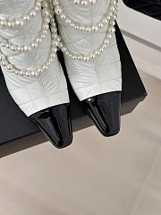 Okify Chanel Pearl Chain White High Heel 8cm Short Boots 35-39 17855 - 2