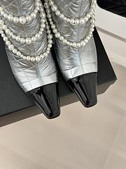 Okify Chanel Pearl Chain Silver High Heel 8cm Short Boots 35-39 - 2