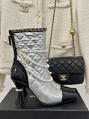 Okify Chanel Pearl Chain Silver High Heel 8cm Short Boots 35-39 - 3