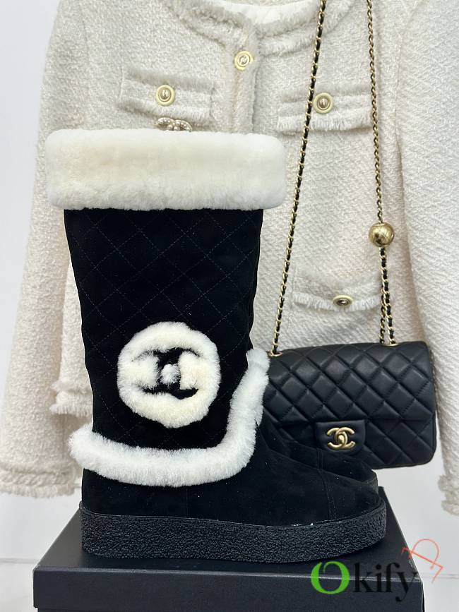 Okify Chanel Black Snow Boots With Logo Wool 35-41 - 1