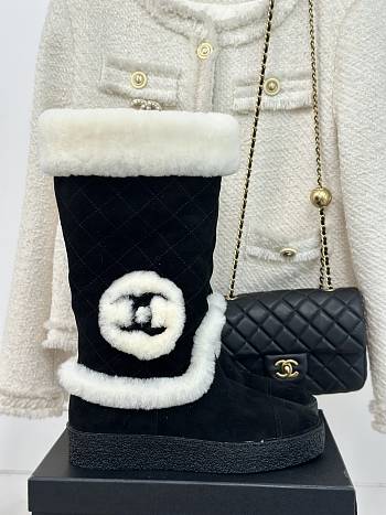 Okify Chanel Black Snow Boots With Logo Wool 35-41