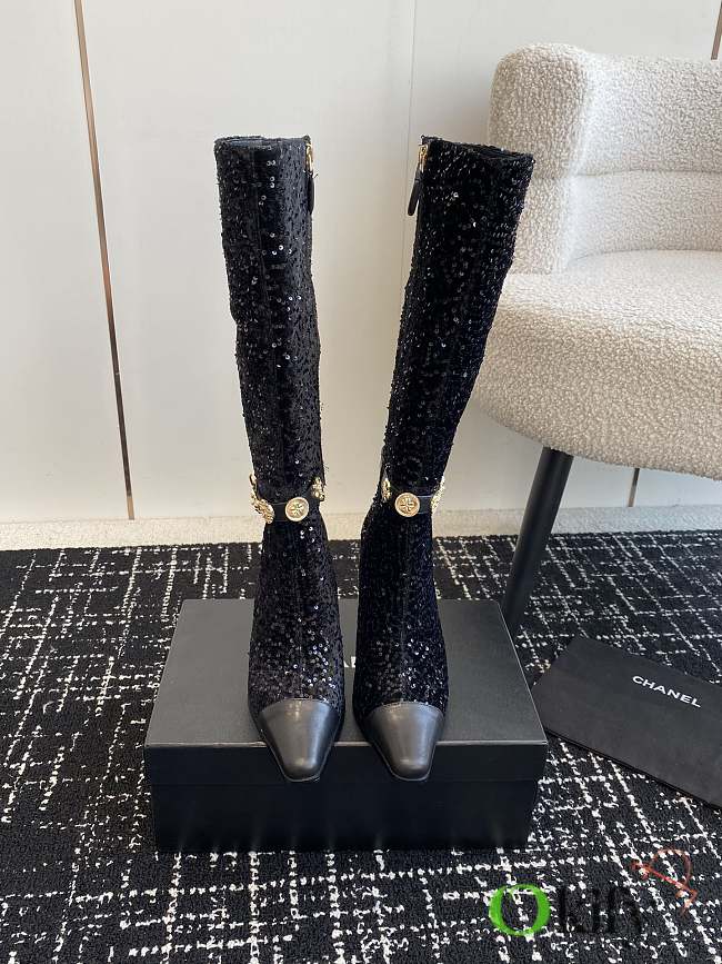 Okify Chanel black square head stiletto high heel boots 35-42 - 1