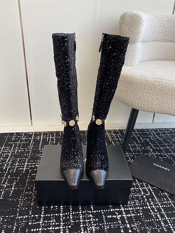 Okify Chanel black square head stiletto high heel boots 35-42