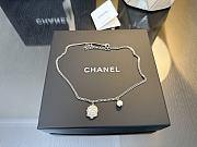 Okify Chanel 18K Silver Necklace With Pearl Flower Logo Charm  - 1