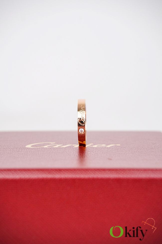 Okify Cartier narrow single diamond logo 18K rose gold ring - 1