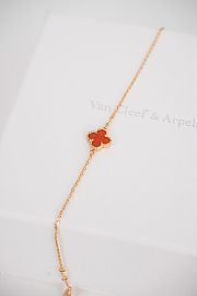 Okify VCA 18K Gold Carnelian Single Red Flower Bracelet 17-18.5cm - 4