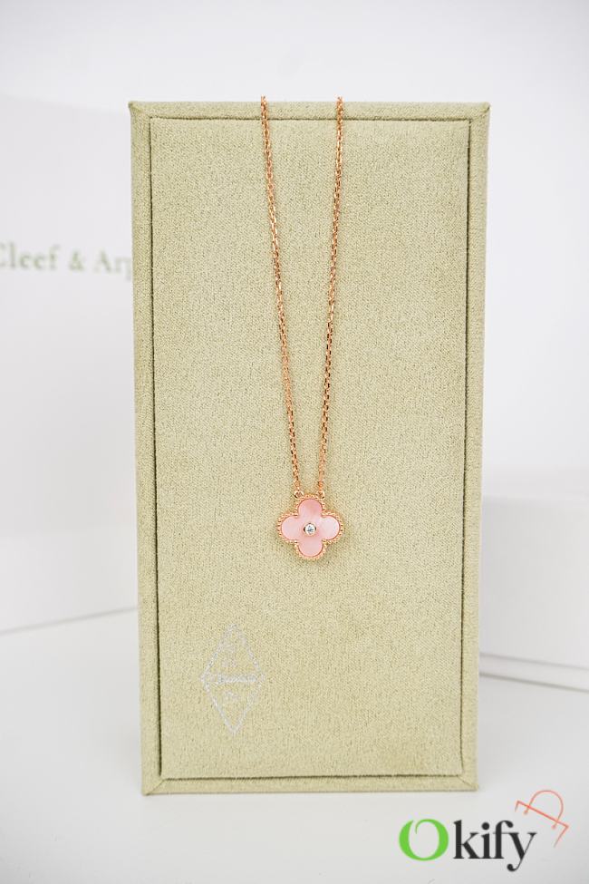 Okify VCA 18K Gold Carnelian Single Pink Flower Necklace 38-42cm - 1