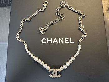 Okify Chanel Pearl Logo Charm Necklace 17881