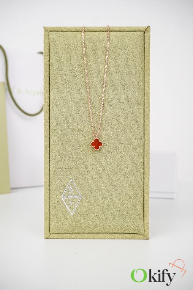 Okify VCA 18K Gold Four-Leaf Clover Red Necklace 40cm - 1