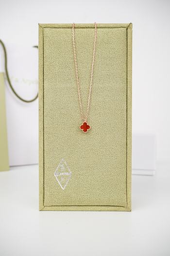 Okify VCA 18K Gold Four-Leaf Clover Red Necklace 40cm