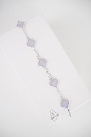 Okify VCA Purple Chalcedony Five-Flower 18K Silver Bracelet 15-19.5 cm - 3