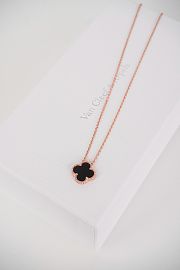 Okify VCA 18K Gold Four-Leaf Clover Black Necklace 40cm - 4