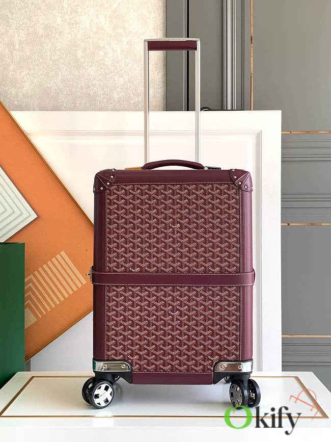 Okify Goyard Bourget PM Trolley Case In Burgundy 36x24x50cm  - 1