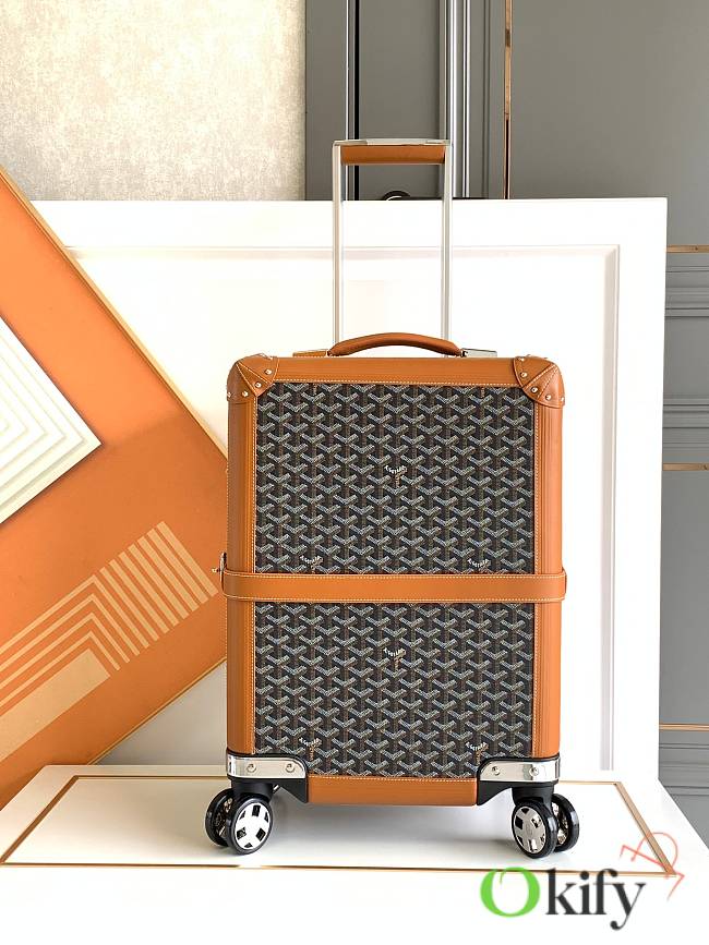 Okify Goyard Bourget PM Trolley Case In Black and Tan 36x24x50cm  - 1