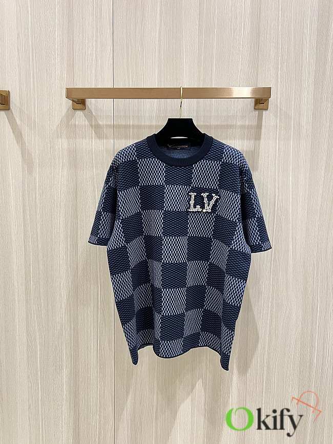 Okify Louis Vuitton Checkerboard knitted short-sleeve T-shirt S-XL - 1