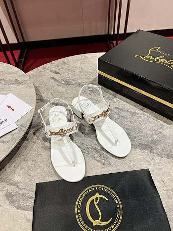 Okify Christian Louboutin MJ Thong White Thick Heels 34-42