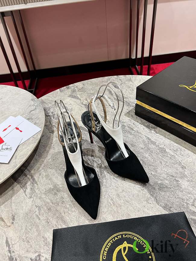 Okify Christian Louboutin MJ Thong T-strap Black and White High Heels 10cm 34-44 - 1