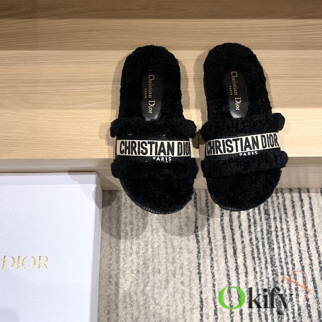 Okify Dior Black Fur Slippers 35-41 - 1