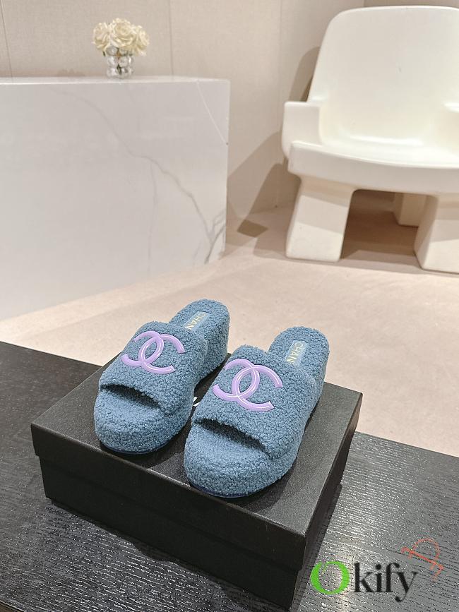 Okify Chanel Blue Fur Slippers 34-42 - 1