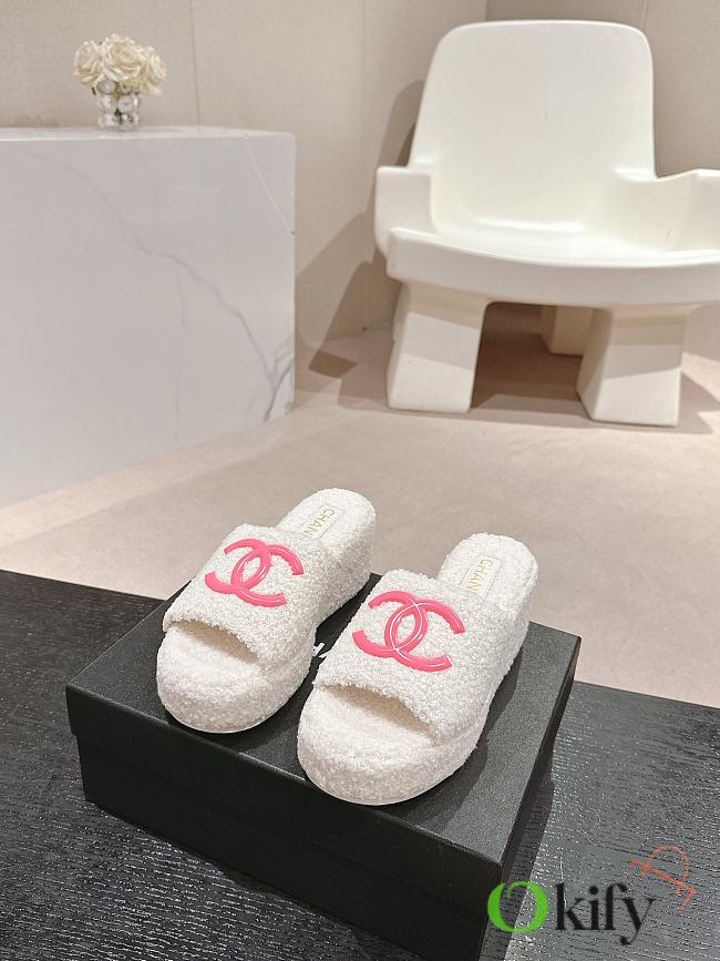 Okify Chanel White And Pink Fur Slippers 34-42 - 1