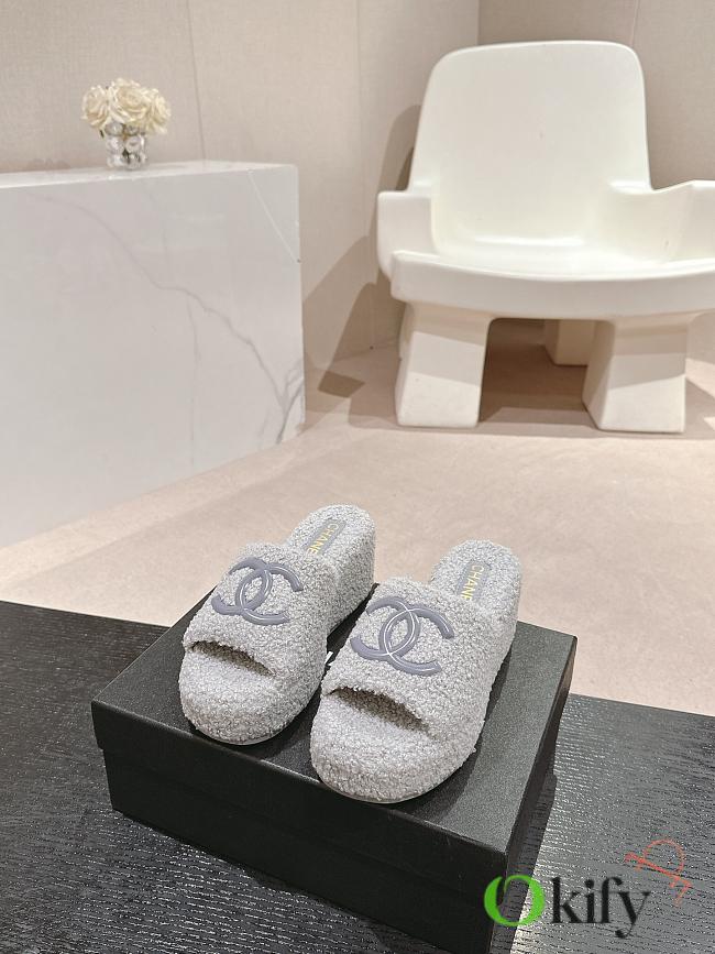 Okify Chanel Grey/Gray Fur Slippers 34-42 - 1