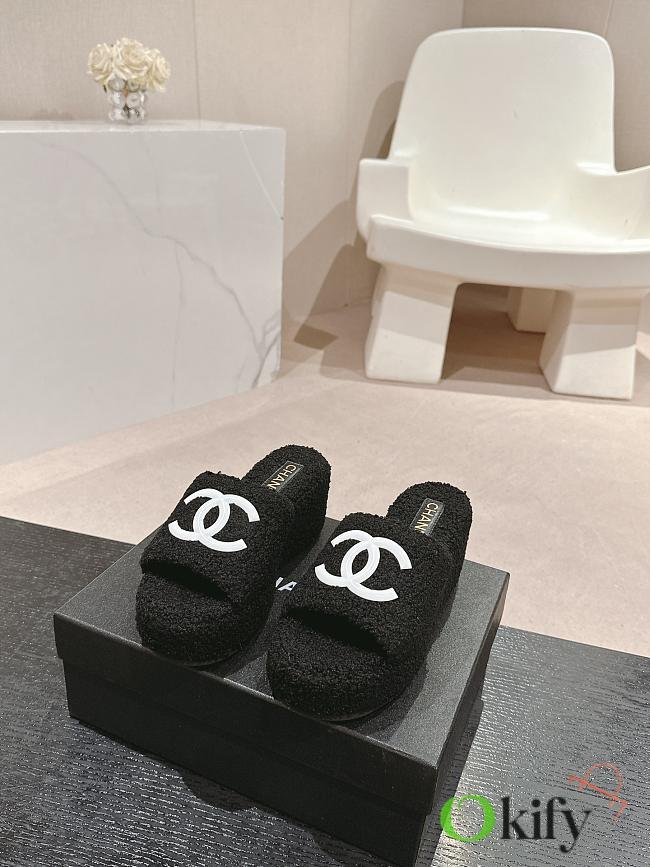 Okify Chanel Black Fur Slippers 34-42 - 1