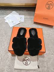 Okify Hermes Oran Black Wool Slippers 35-42 - 1