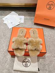 Okify Hermes Oran Light Brown Wool Slippers 35-42 - 1