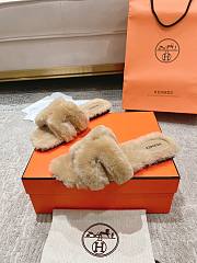 Okify Hermes Oran Light Brown Wool Slippers 35-42 - 4