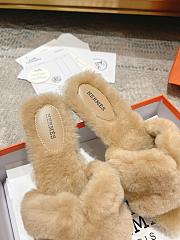 Okify Hermes Oran Light Brown Wool Slippers 35-42 - 3