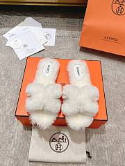 Okify Hermes Oran White Wool Slippers 35-42 - 1