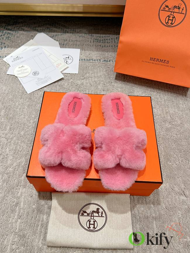 Okify Hermes Oran Pink Wool Slippers 35-42 - 1