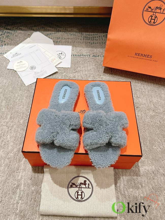 Okify Hermes Oran Grey/Gray Wool Slippers 35-42 - 1