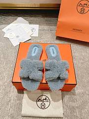 Okify Hermes Oran Grey/Gray Wool Slippers 35-42 - 1