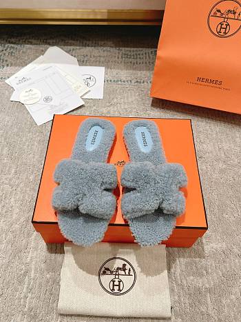 Okify Hermes Oran Grey/Gray Wool Slippers 35-42