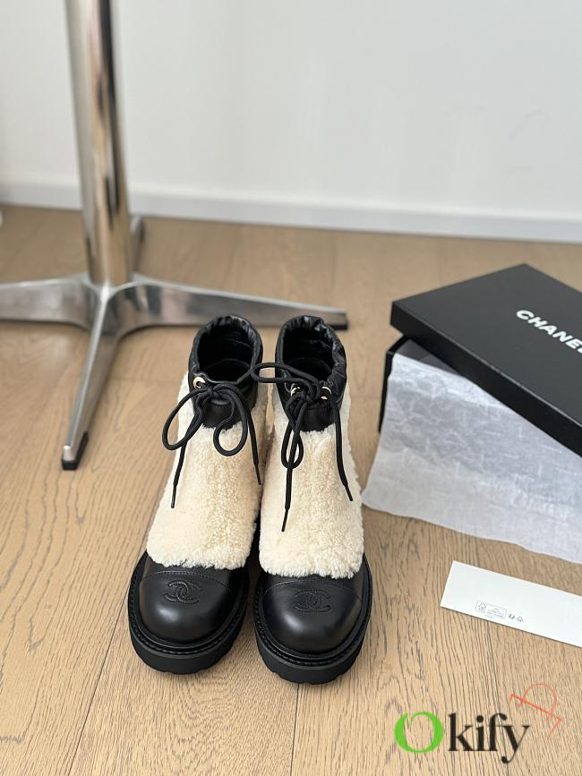 Okify Chanel Black and Beige Sheepskin Fur Snow Boots 35-40 - 1