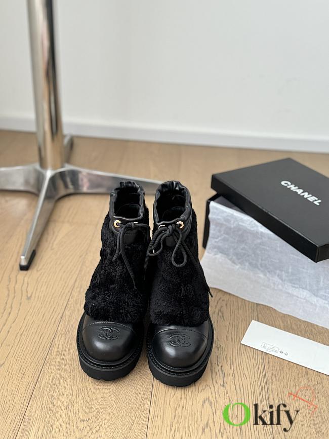 Okify Chanel Black Sheepskin Fur Snow Boots 35-40 - 1