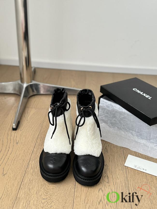 Okify Chanel Black and White Sheepskin Fur Snow Boots 35-40 - 1