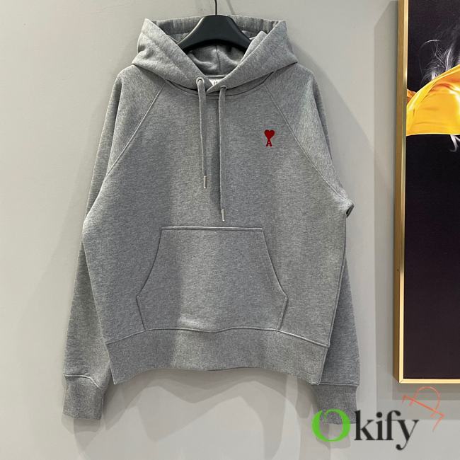 Okify Ami Gray/Grey Hoodie with Heart Logo S-XL - 1