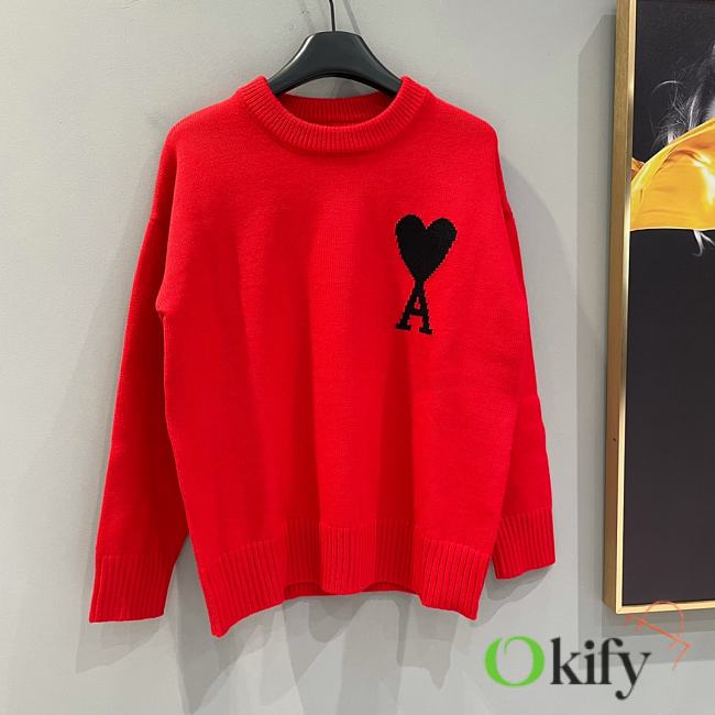 Okify Ami Red Sweater with Heart Logo XS-L - 1