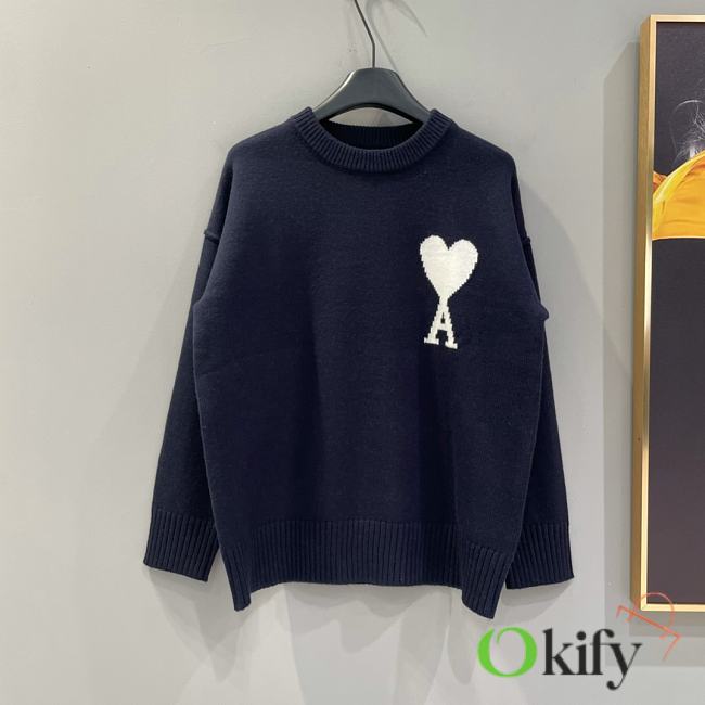 Okify Ami Deep Blue Sweater with Heart Logo XS-L - 1