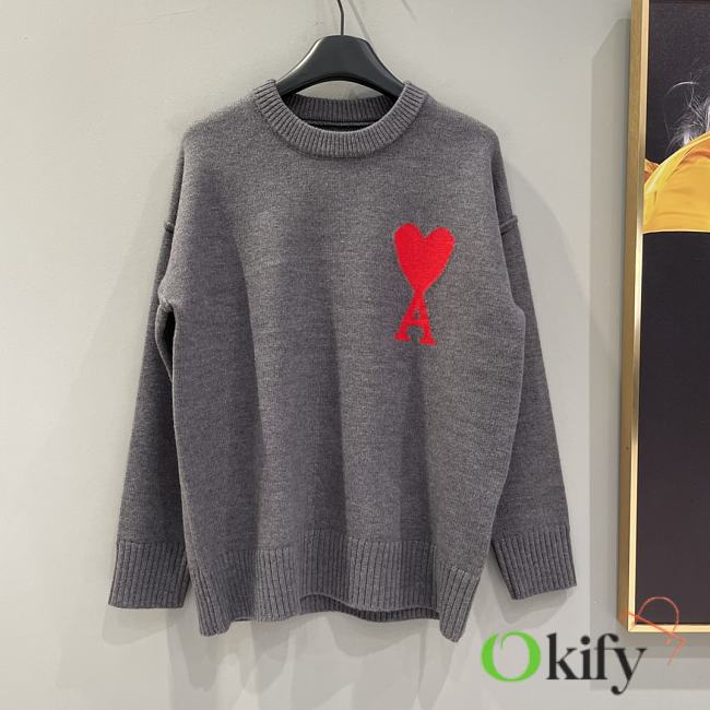 Okify Ami Grey/Gray Sweater with Heart Logo XS-L - 1