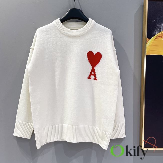 Okify Ami White Sweater with Heart Logo XS-L - 1