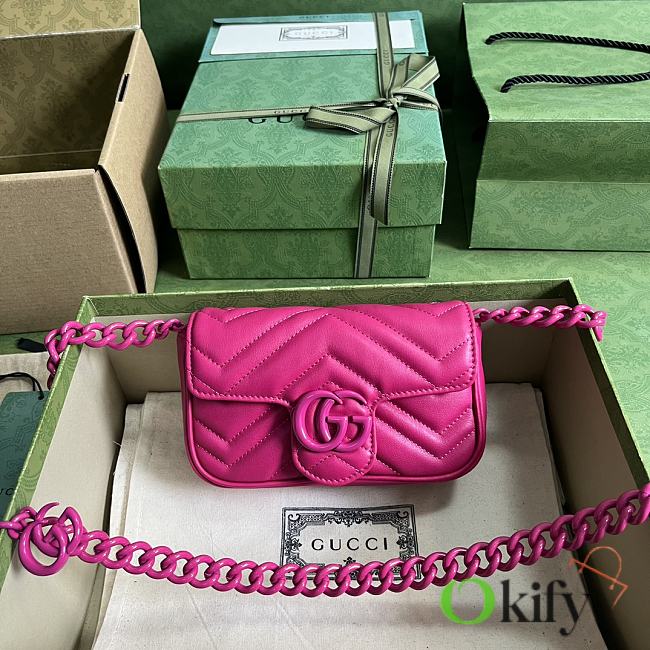 Okify Gucci Marmont Chain Macaron Rose Red Mini Handbag 16.5x10.2x5.1cm - 1