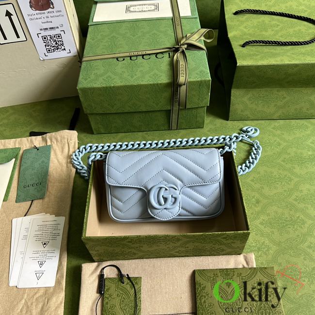 Okify Gucci Marmont Chain Macaron Light Bue Mini Handbag 16.5x10.2x5.1cm - 1