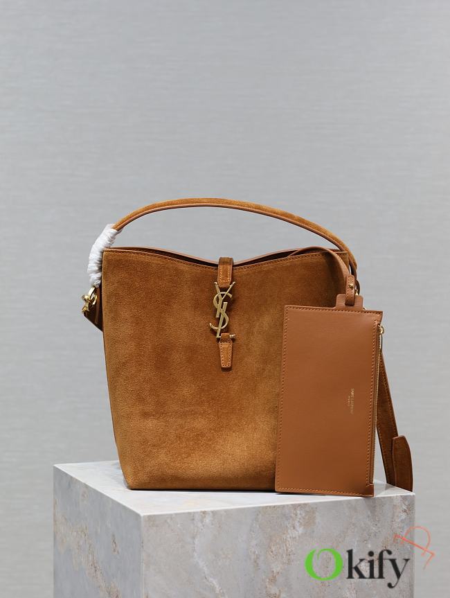 Okify YSL LE 5 A 7 Brown Sueda Bucket Bag 26×20×12cm - 1